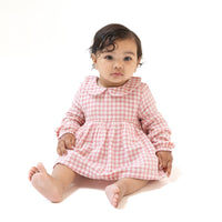 Rose Pink Plaid - Peter Pan Collar Bubble with Skirt