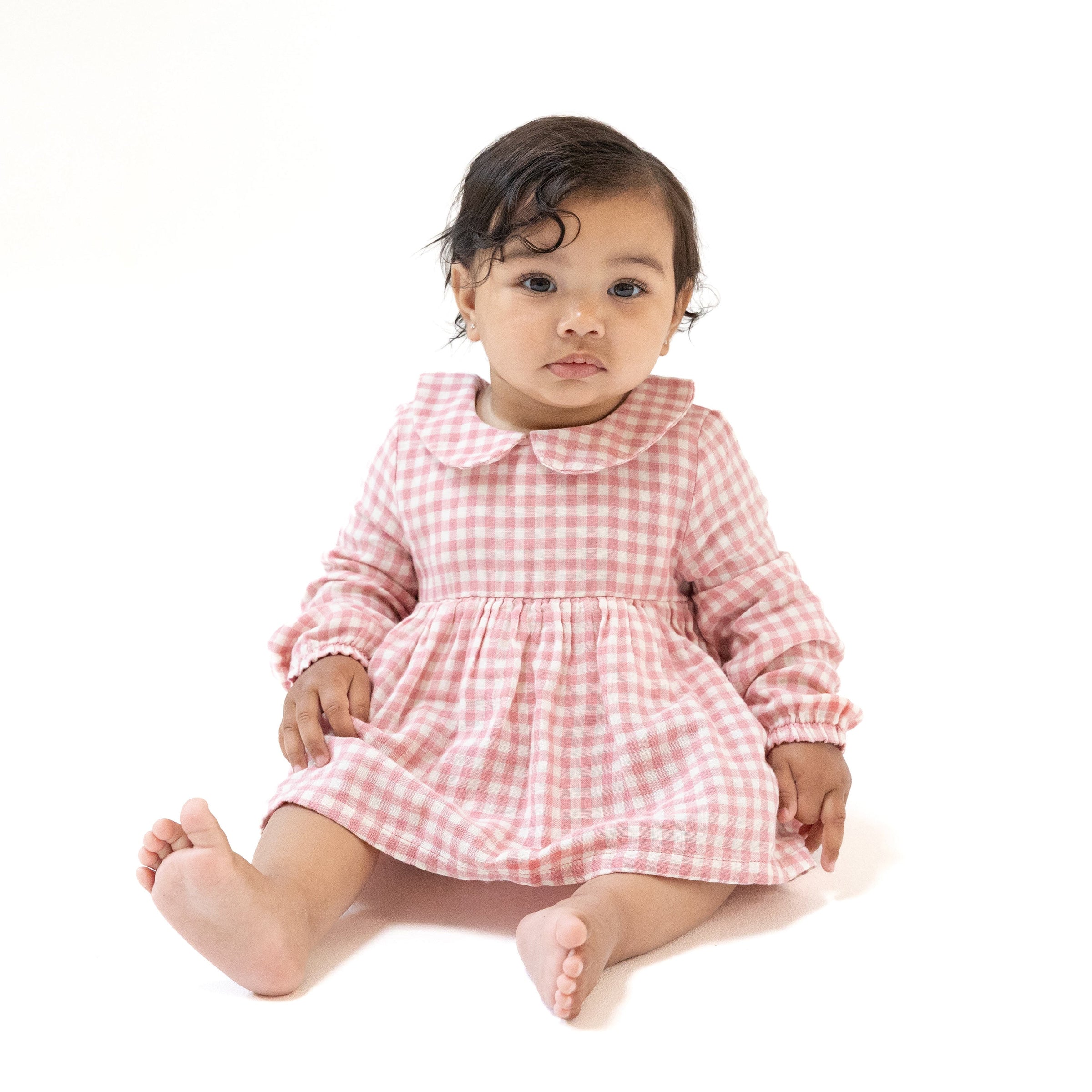 Rose Pink Plaid - Peter Pan Collar Bubble with Skirt