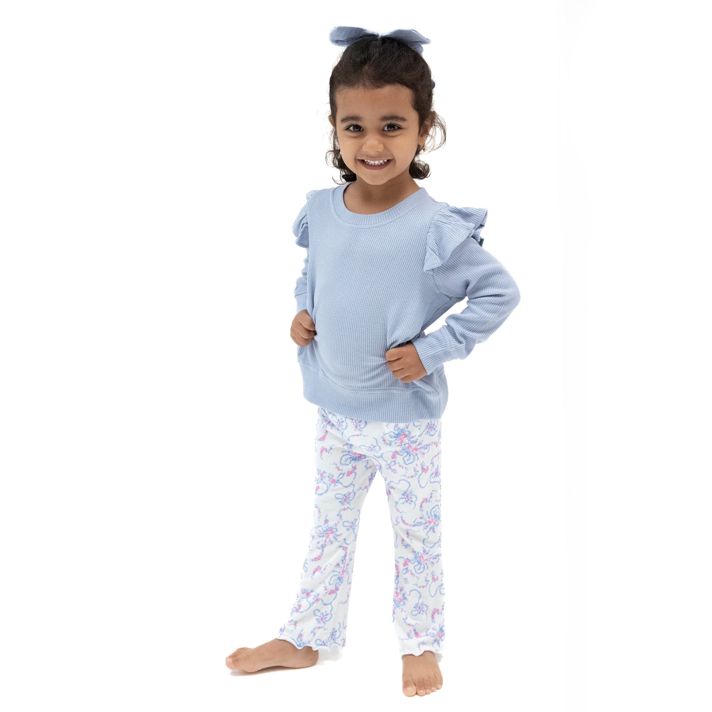 Ribbon Floral Fling - Ruffle Shoulder Shirt and Flare Pant