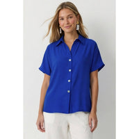Minimalist Drop Shoulder Button Up Blouse