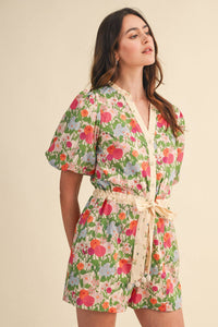 Brianna - Bubble Sleeve Floral Print Romper