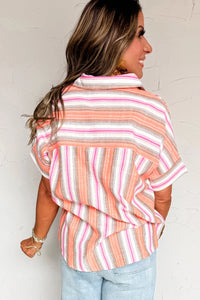 Millie - Pink Stripe Button up Short Sleeve Shirt