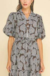 NINA - FLORAL BUTTON DOWN TIERED MIDI DRESS