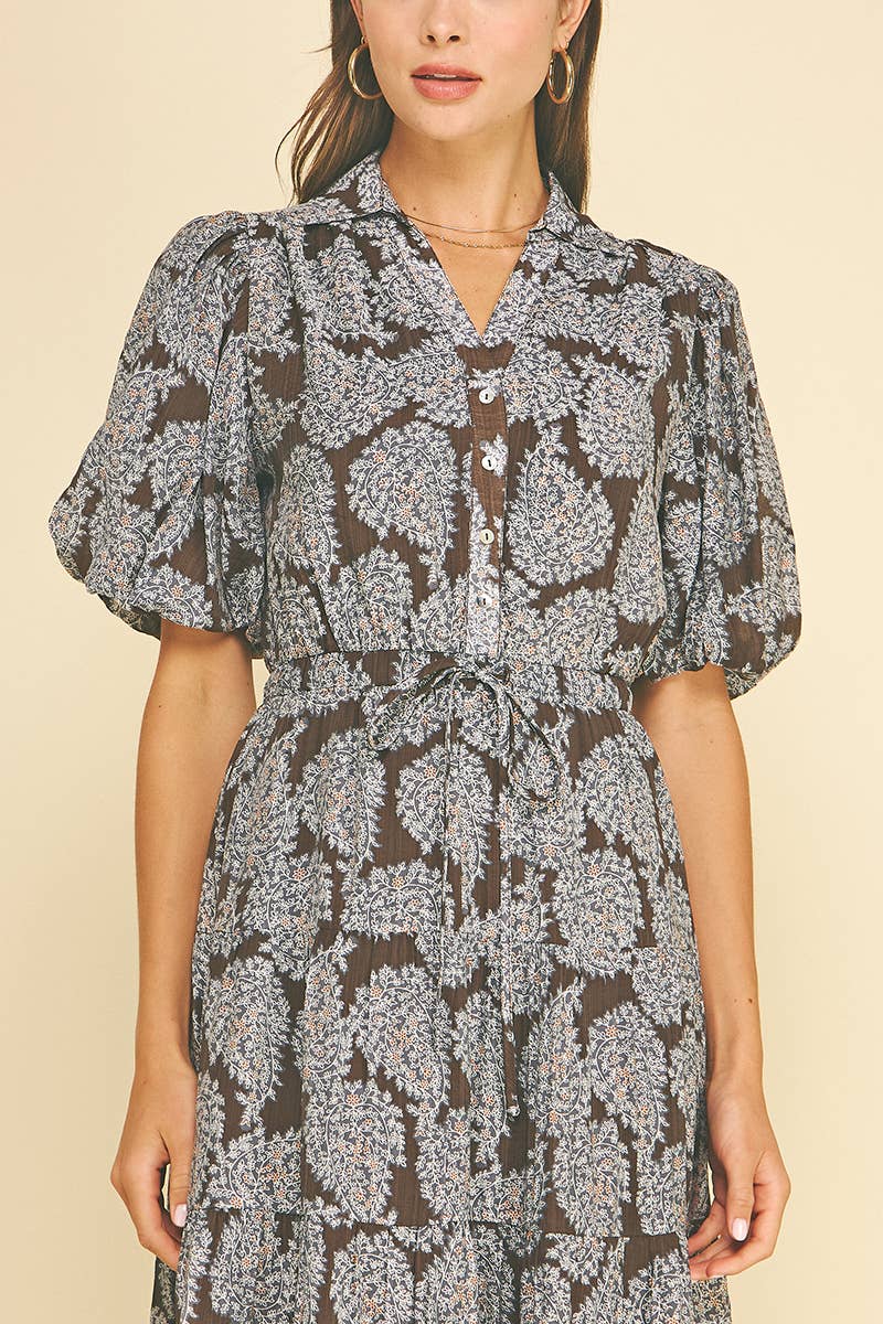 NINA - FLORAL BUTTON DOWN TIERED MIDI DRESS