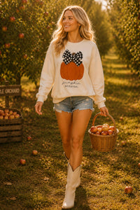 Pumpkin Season Gingham Bow Graphic Sweatshirt