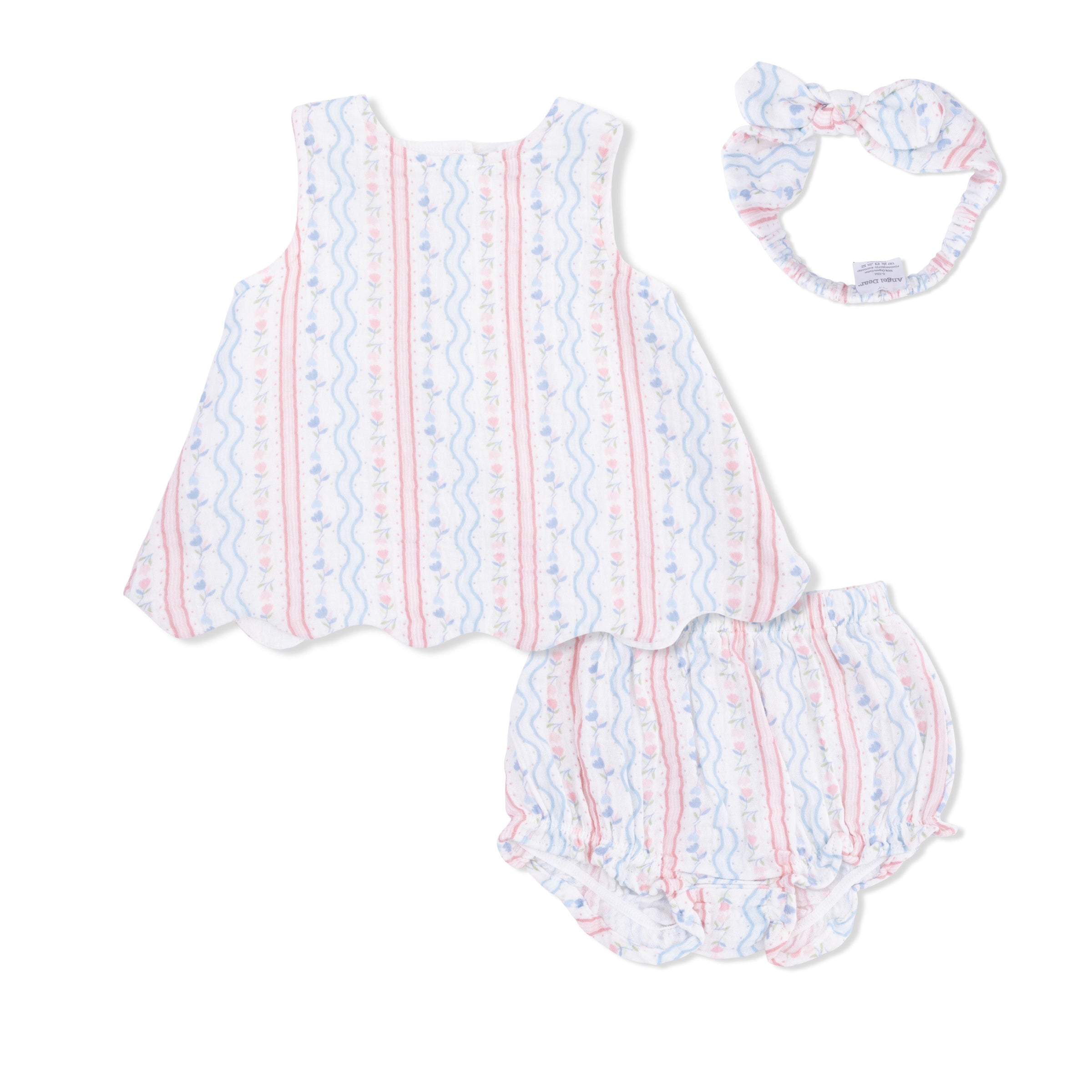 Tulip Stripe - Scallop Back Top with Bloomer & Headband