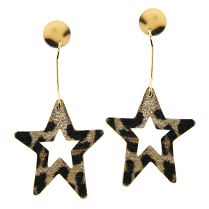 Resin Drop Leather Star Earrings