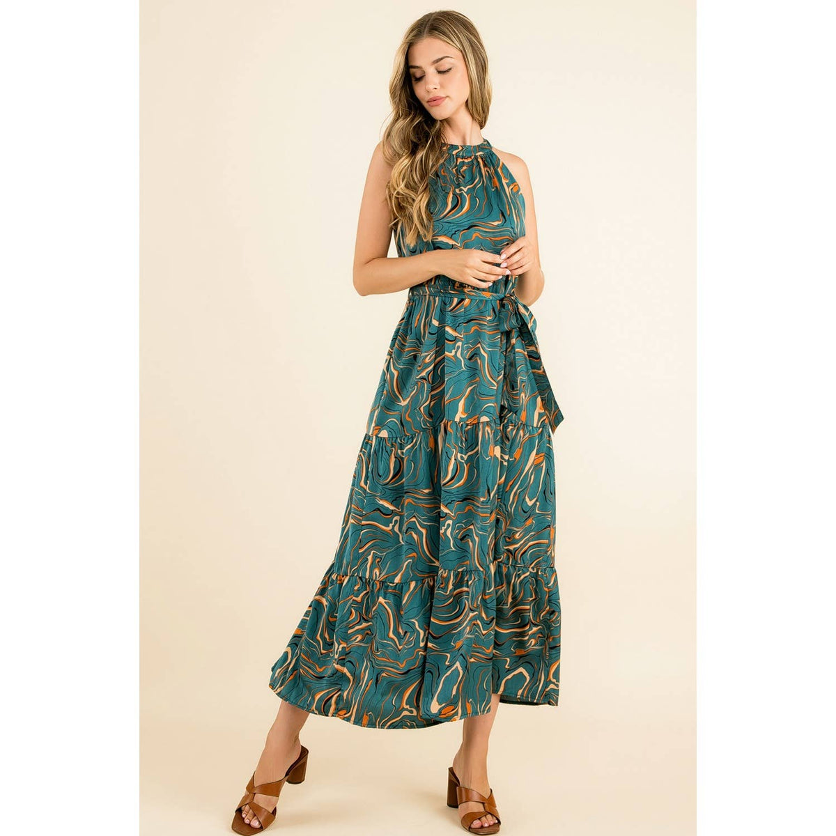 Katie - Halter Abstract Print Maxi Dress