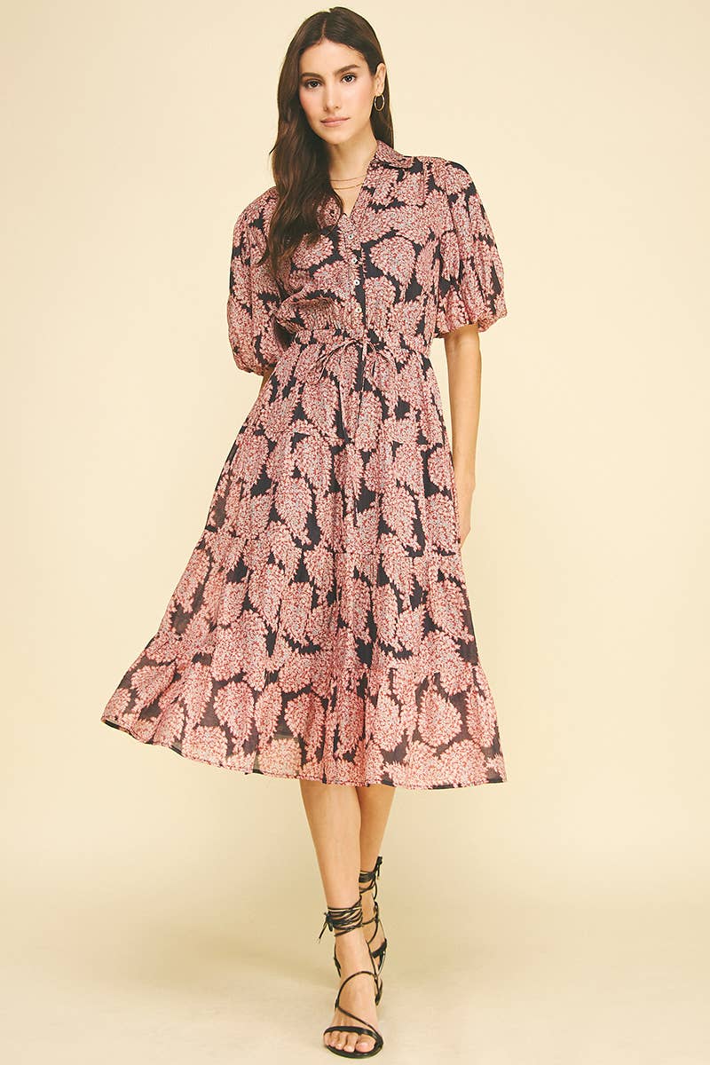 NINA - FLORAL BUTTON DOWN TIERED MIDI DRESS