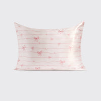 Holiday Satin Pillowcase in Striped Bows