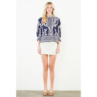 Nicolette - Long Sleeve Lace Trim Print Top