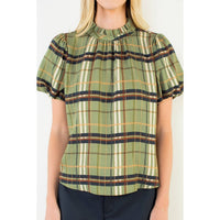 Maddie - Ruffled Neck Plaid Top
