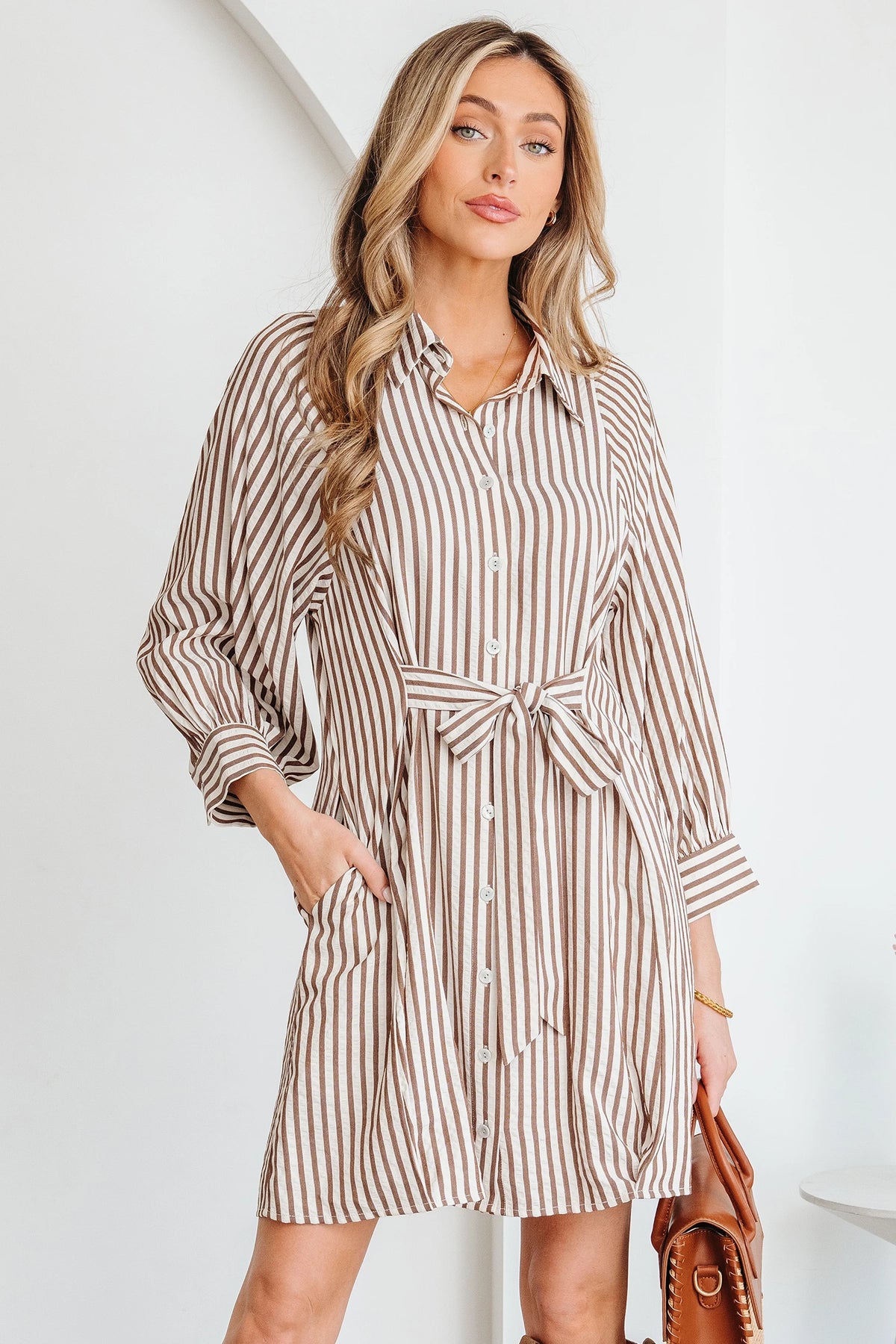 Valerie - Brown Stripe Shirt Dress