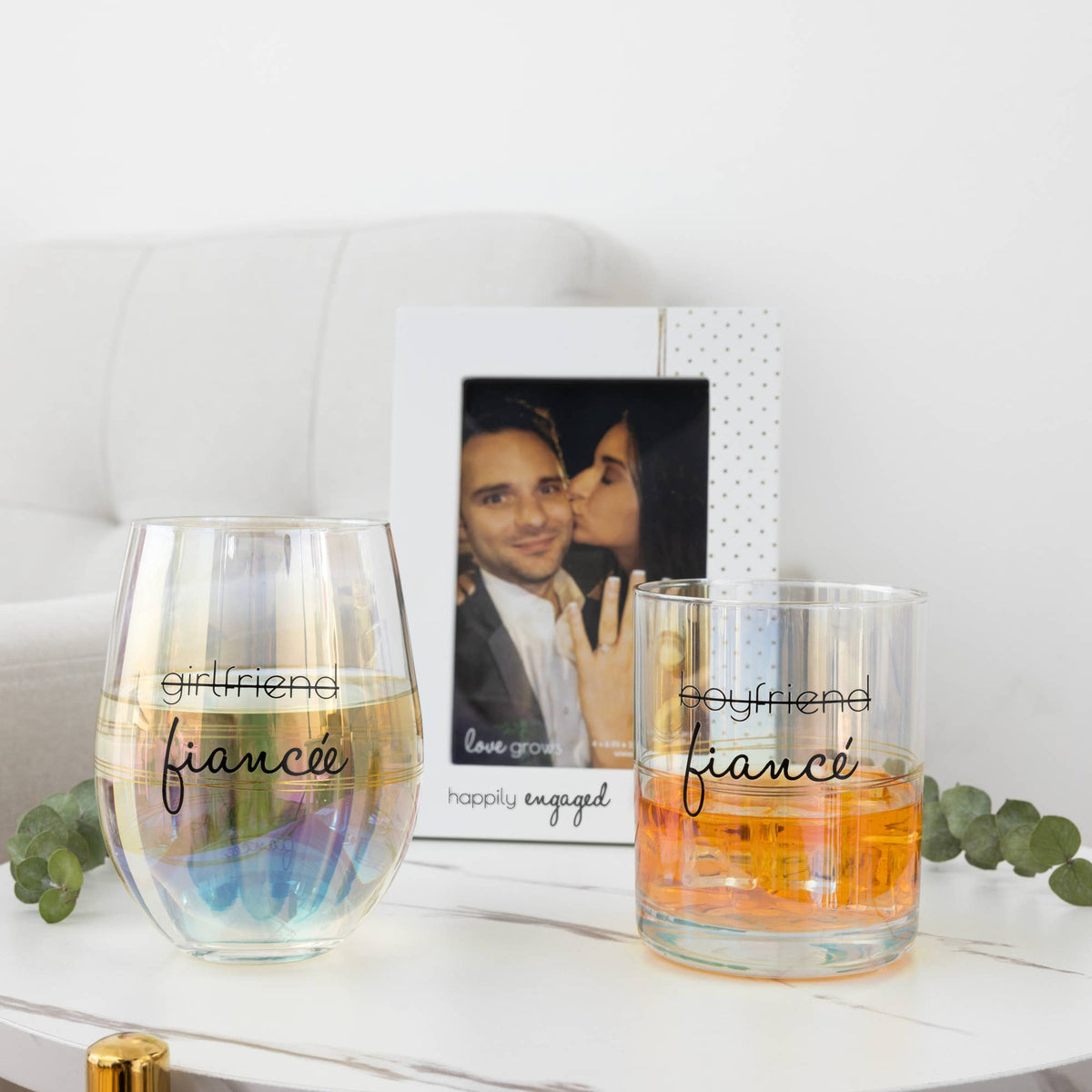 Fiancé/Fiancée - 11 oz Rocks & 18 oz Stemless Wine Glass Set