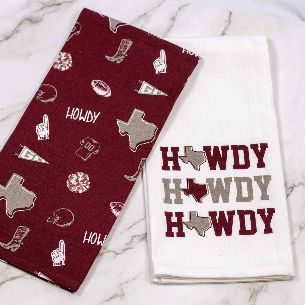 Howdy Pride Hand Towels   White/Maroon/Gray   20x28   Set of 2