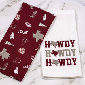 Howdy Pride Hand Towels   White/Maroon/Gray   20x28   Set of 2