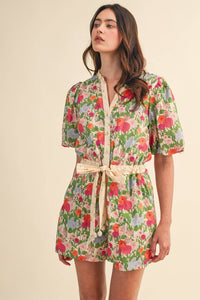 Brianna - Bubble Sleeve Floral Print Romper