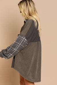 Long Sleeve With Plaid Detail Sleeve Shacket