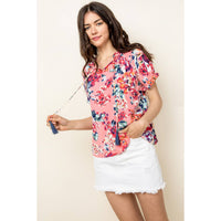 Myra-Flower Print Short Sleeve Blouse