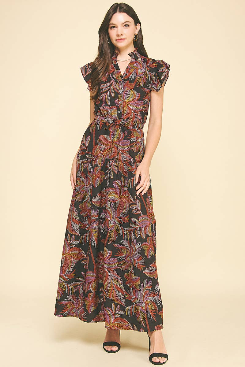 Jana - Leaf Print Tiered Maxi Dress
