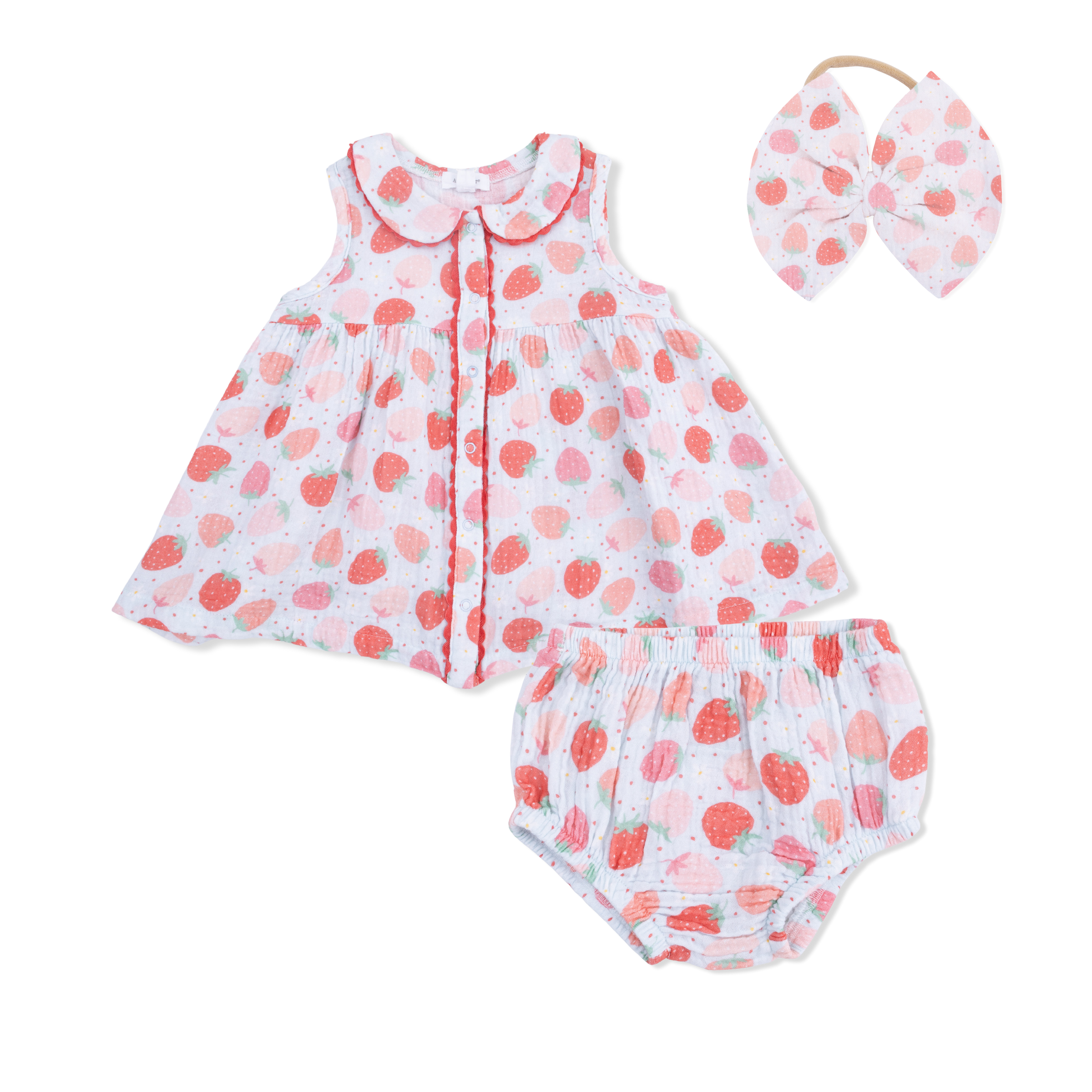Strawberry Bliss - Jill Dress with Bloomer & Bow on Headband Set