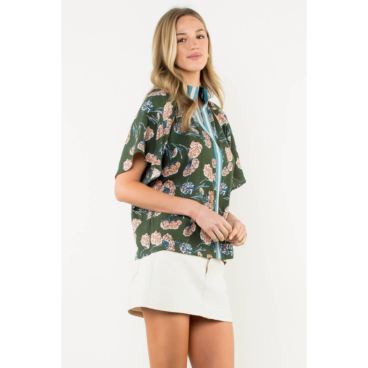 Sheila - Flower Print Short Sleeve Top