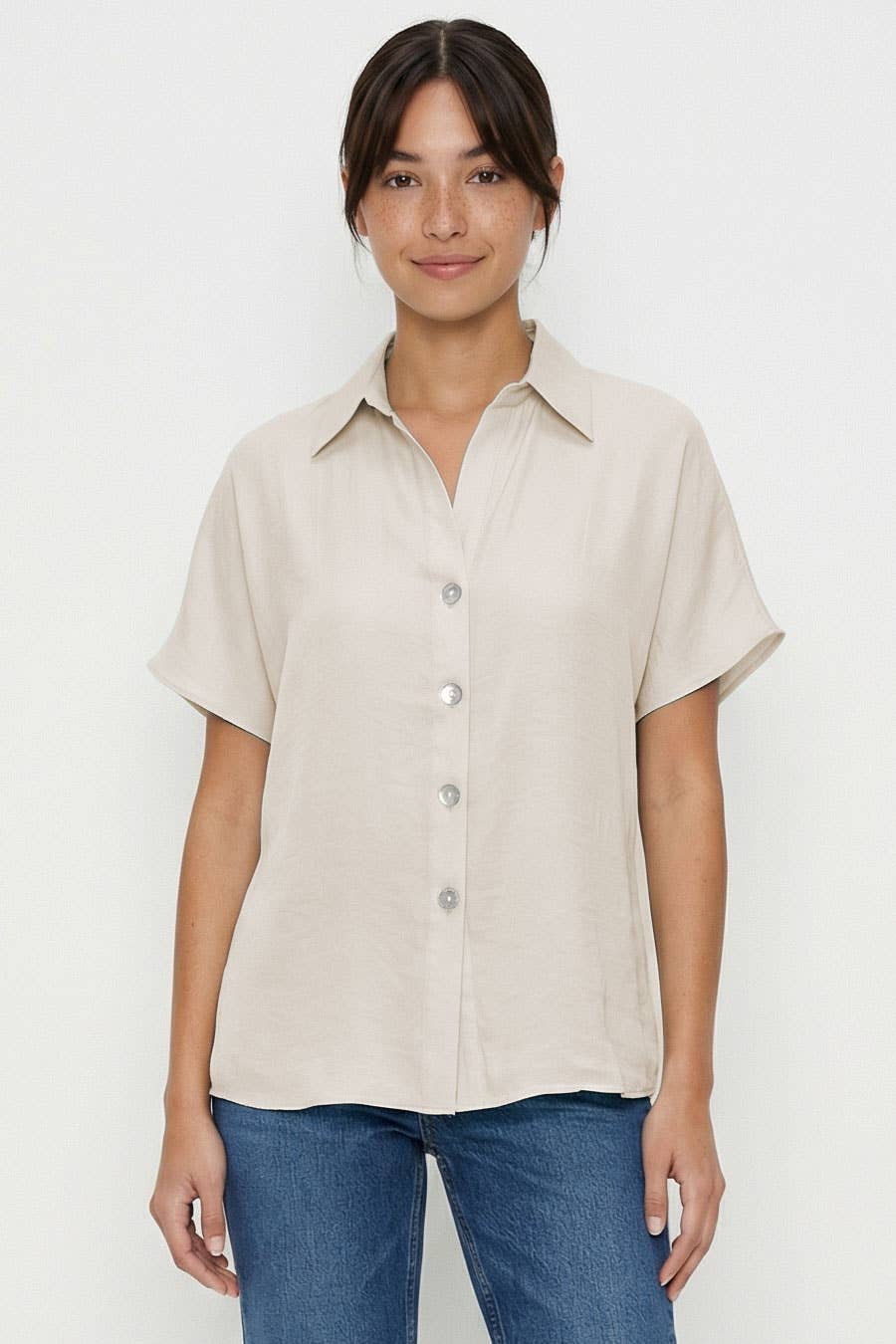 Minimalist Drop Shoulder Button Up Blouse