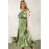 Gwen-Flutter Sleeve Print Tiered Dress