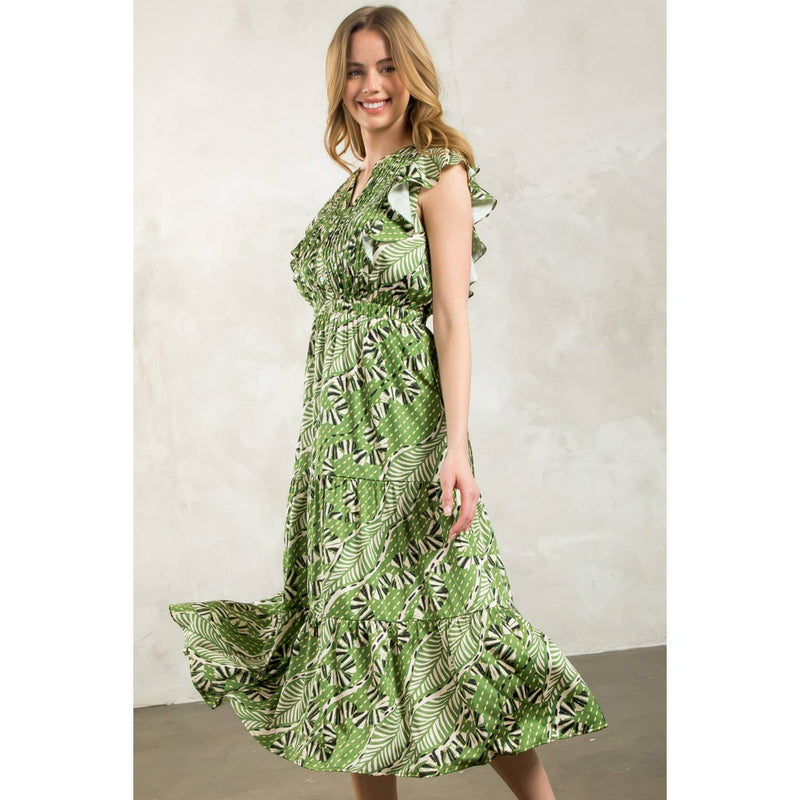 Gwen-Flutter Sleeve Print Tiered Dress