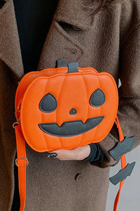 Halloween Jack-O-Lantern Faux Leather Stitched Shoulder Bag