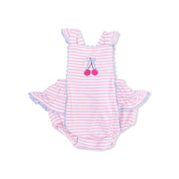 Cherry Stripe - Ric Rac Ruffle Sunsuit