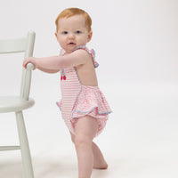 Cherry Stripe - Ric Rac Ruffle Sunsuit