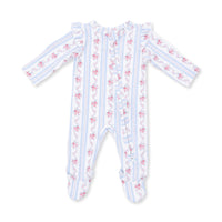 Anna Floral Stripe - 2 Way Ruffle Sleeve Zipper Footie