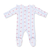 Anna Floral Stripe - 2 Way Ruffle Sleeve Zipper Footie