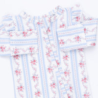 Anna Floral Stripe - 2 Way Ruffle Sleeve Zipper Footie