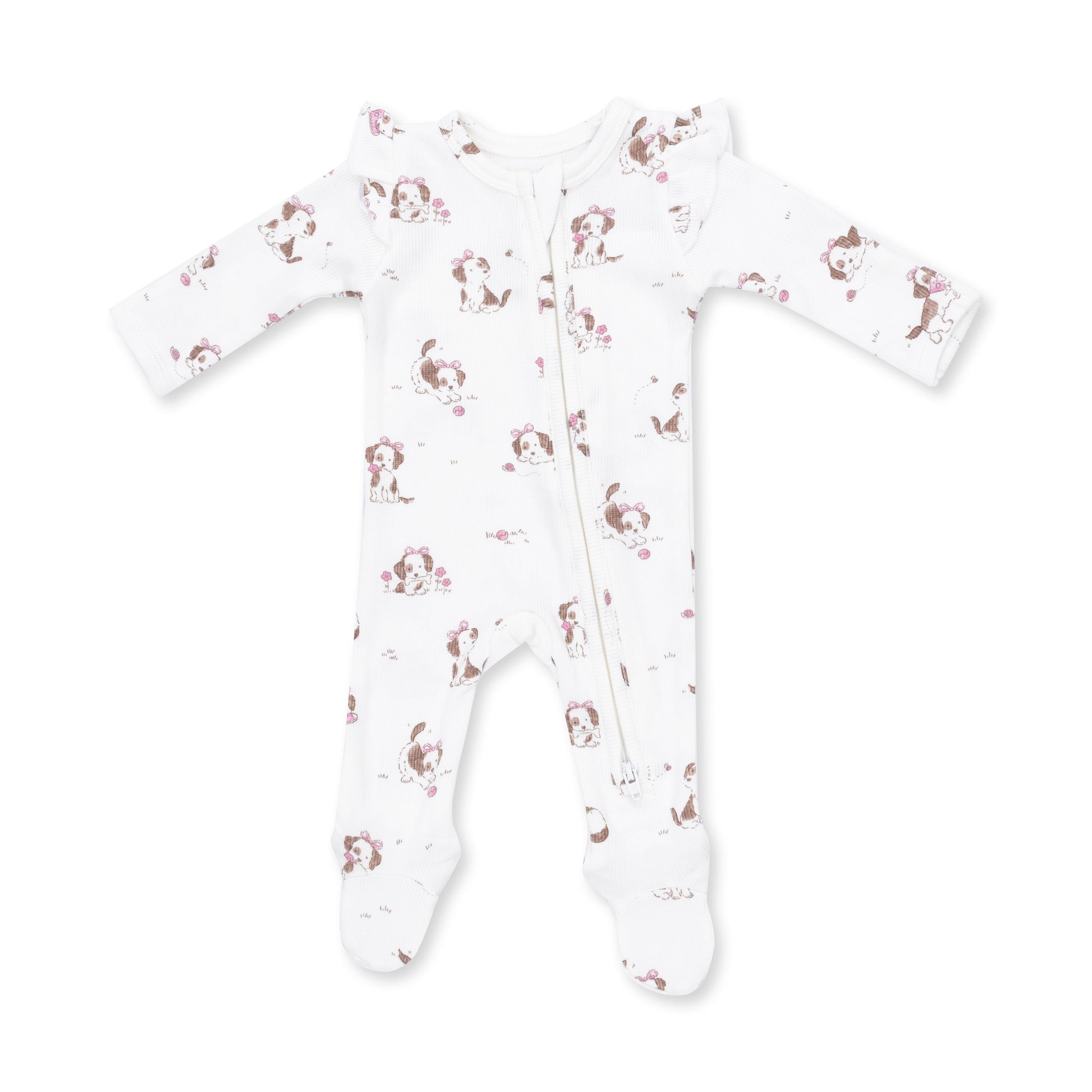 Explorer Puppy Pink - 2 Way Ruffle Sleeve Zipper Footie