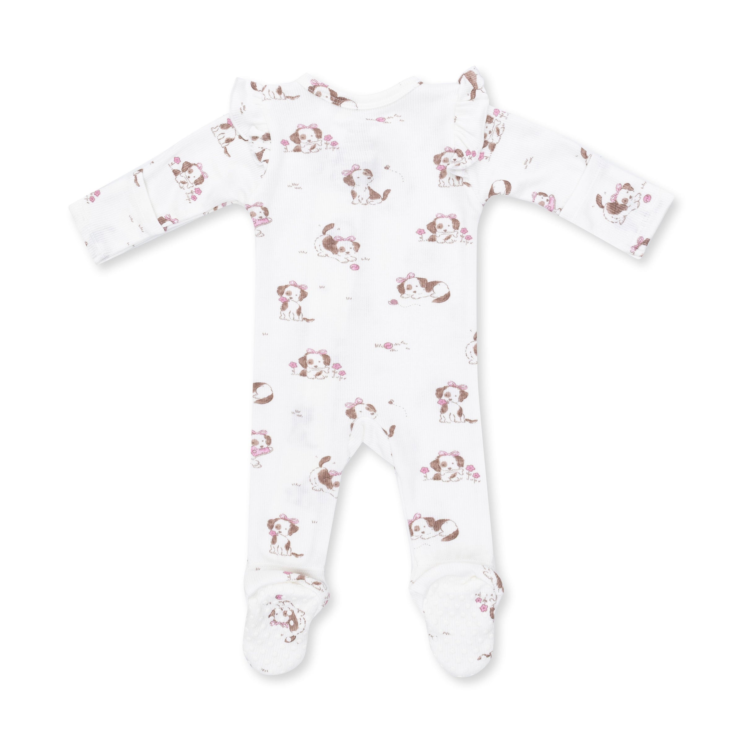 Explorer Puppy Pink - 2 Way Ruffle Sleeve Zipper Footie