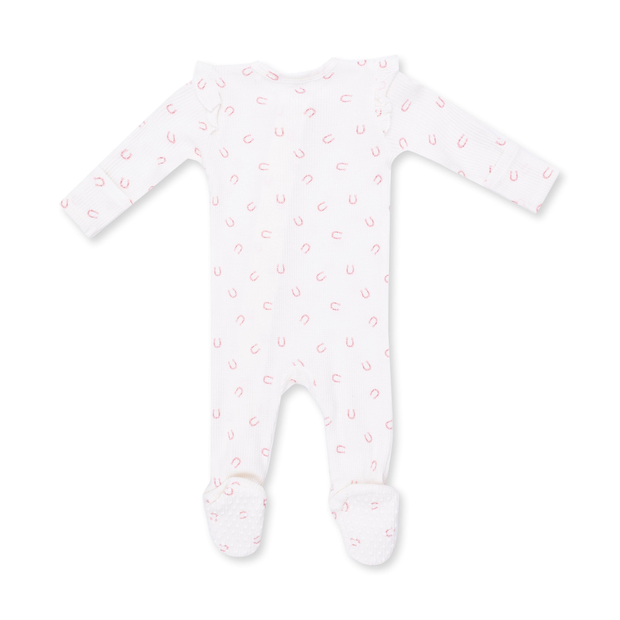 Little Horseshoes Pink - 2 Way Ruffle Sleeve Zipper Footie