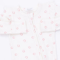 Little Horseshoes Pink - 2 Way Ruffle Sleeve Zipper Footie