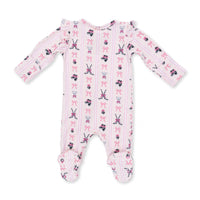 Megan's Bowtiful Hockey Stripe - 2 Way Ruffle Sleeve Zipper Footie