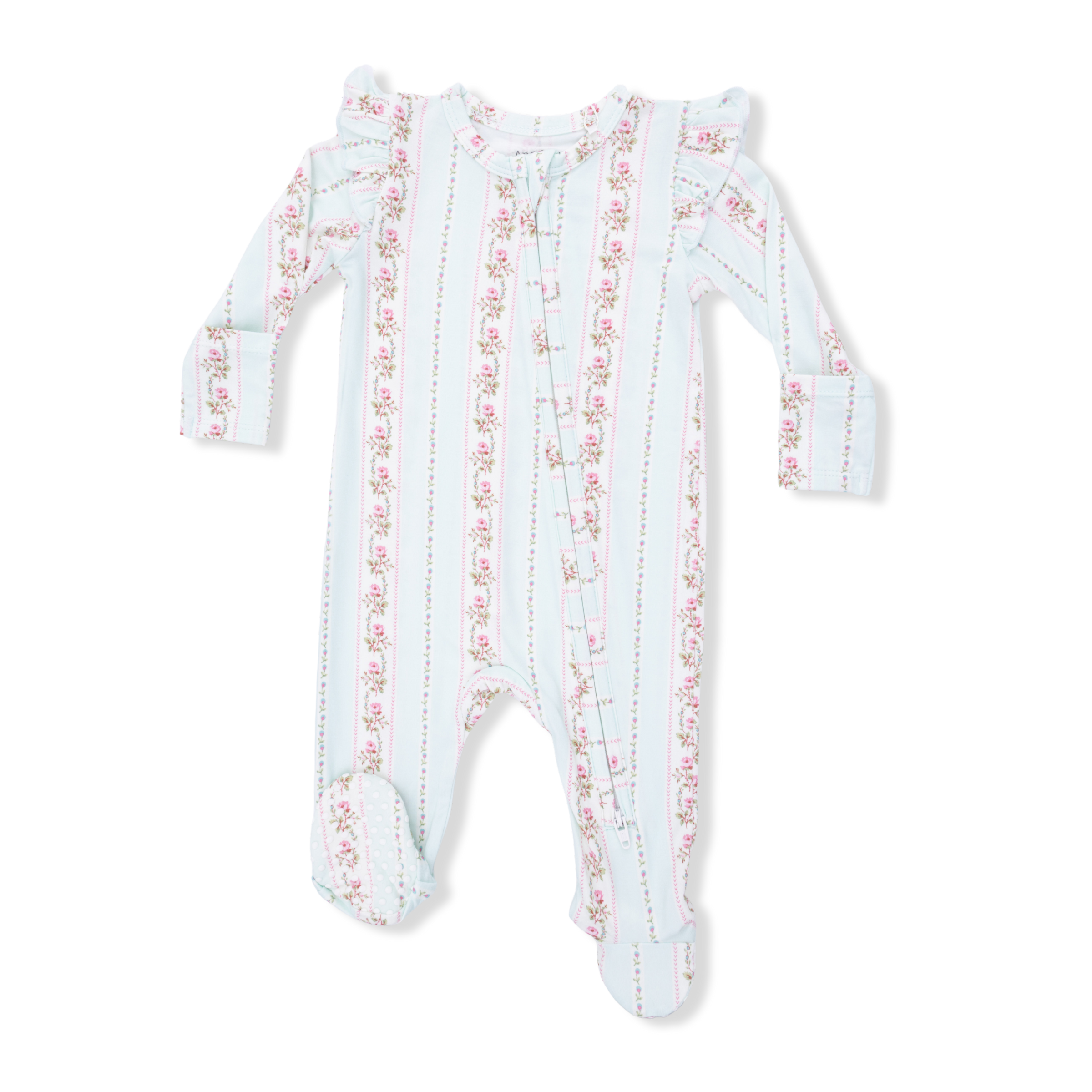 Antoinette Stripe - 2 Way Ruffle Sleeve Zipper Footie