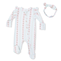 Antoinette Stripe - 2 Way Ruffle Sleeve Zipper Footie & Headband Set