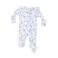 Baby Blue Vines Floral - 2 Way Ruffle Sleeve Zipper Footie