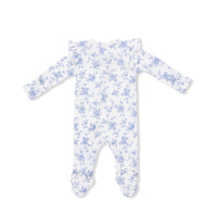 Baby Blue Vines Floral - 2 Way Ruffle Sleeve Zipper Footie