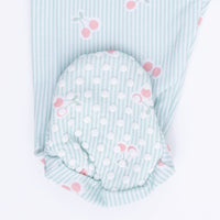 Tiny Cherry Stripe - 2 Way Ruffle Sleeve Zipper Footie
