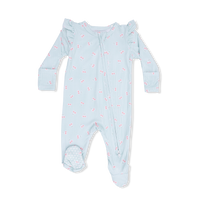 Tiny Cherry Stripe - 2 Way Ruffle Sleeve Zipper Footie