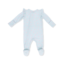 Tiny Cherry Stripe - 2 Way Ruffle Sleeve Zipper Footie