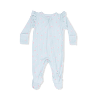 Tiny Cherry Stripe - 2 Way Ruffle Sleeve Zipper Footie