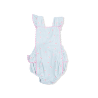 Tiny Cherry Stripe - Ric Rac Ruffle Sunsuit