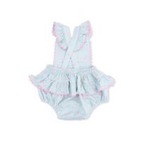 Tiny Cherry Stripe - Ric Rac Ruffle Sunsuit